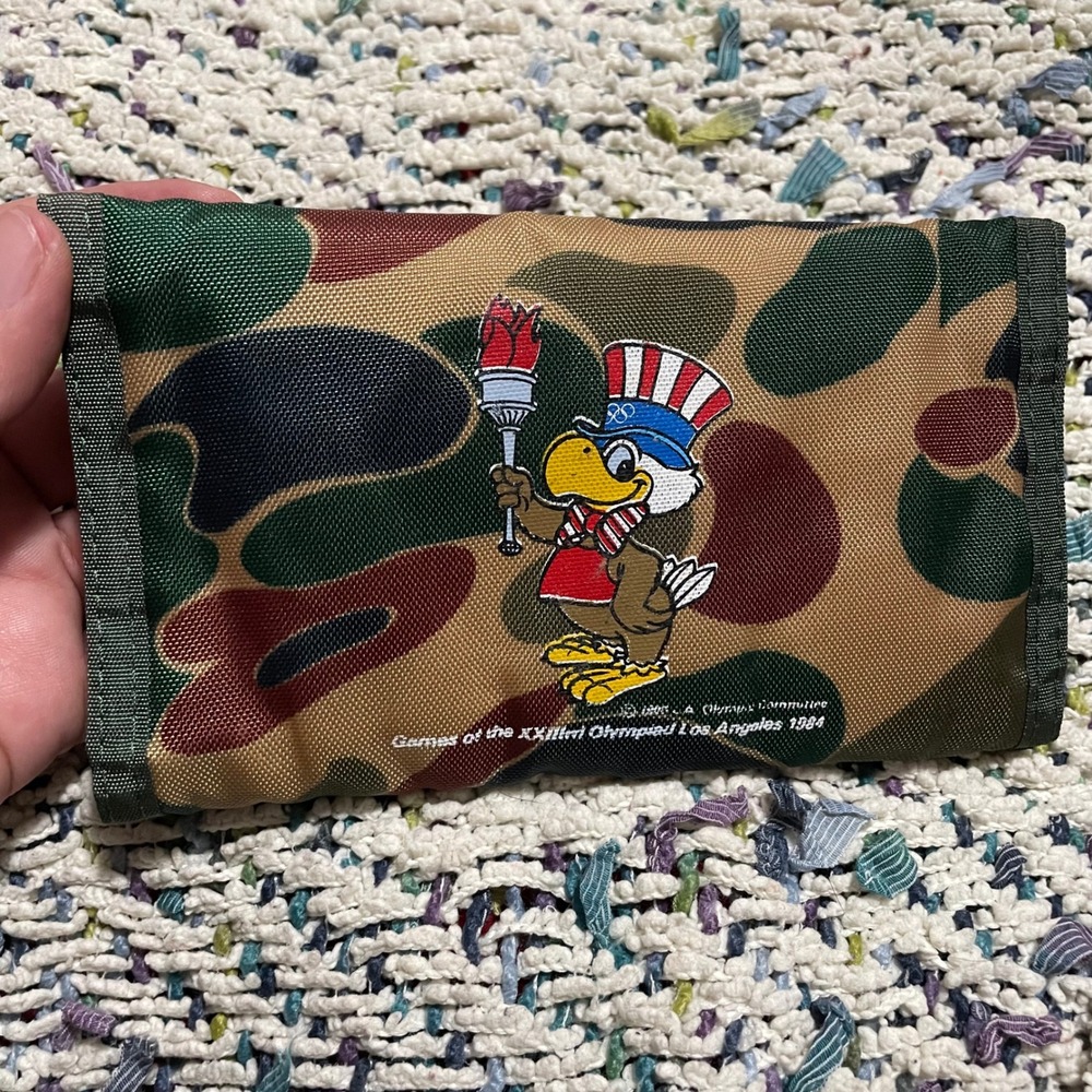 Vintage 1984 Los Angeles Olympics green Camouflage trifold Wallet Sam the Eagle